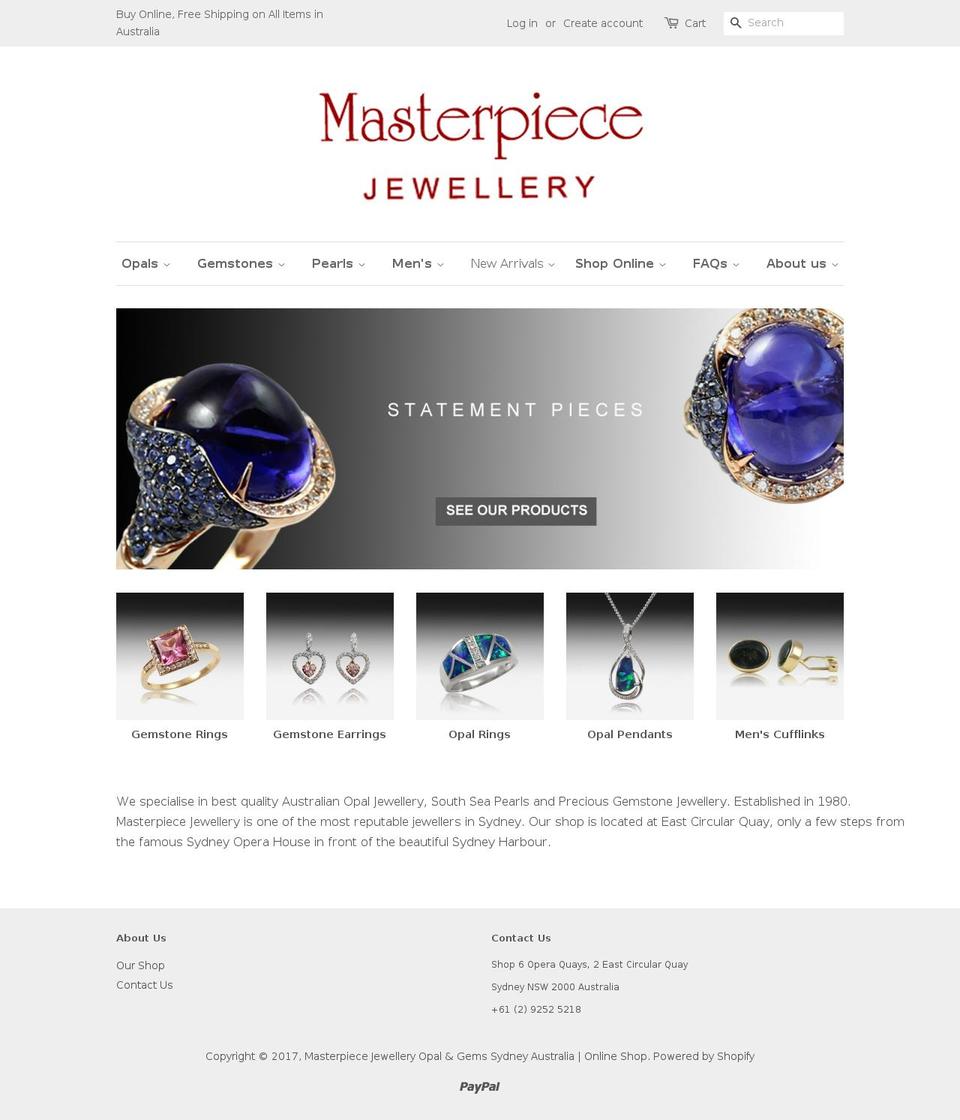 masterpiecejewellery.com.au shopify website screenshot