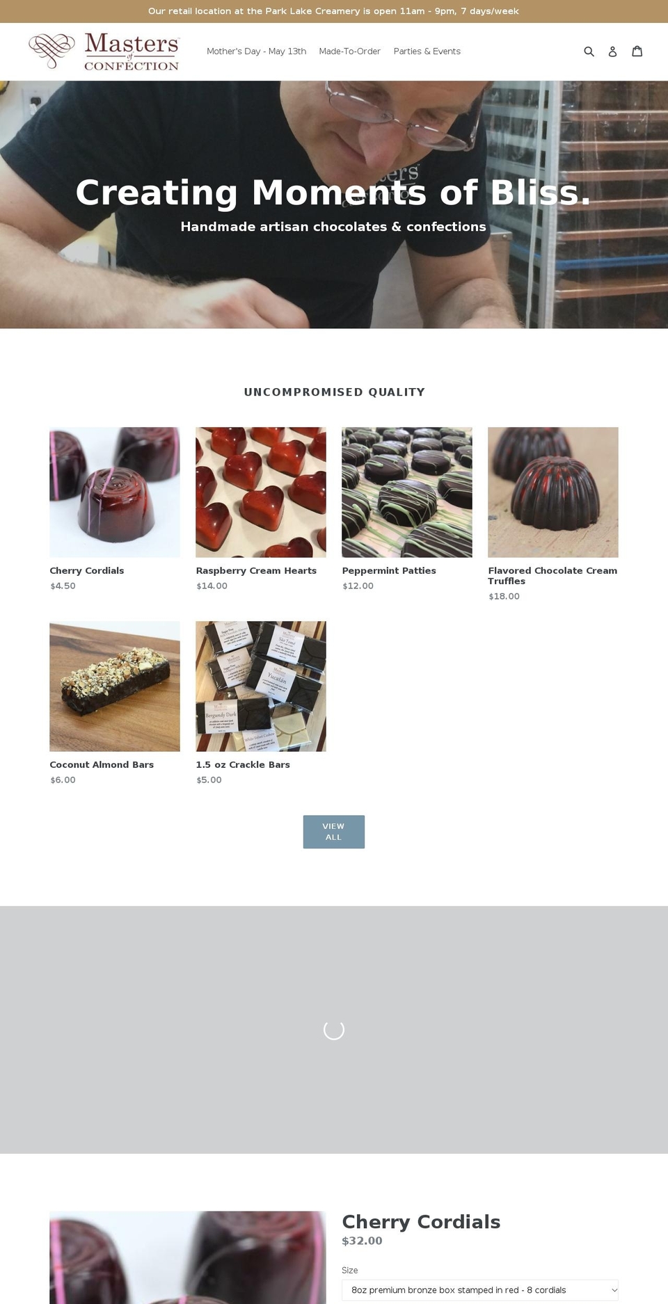 mastersofconfection.com — Shopify storefront screenshot
