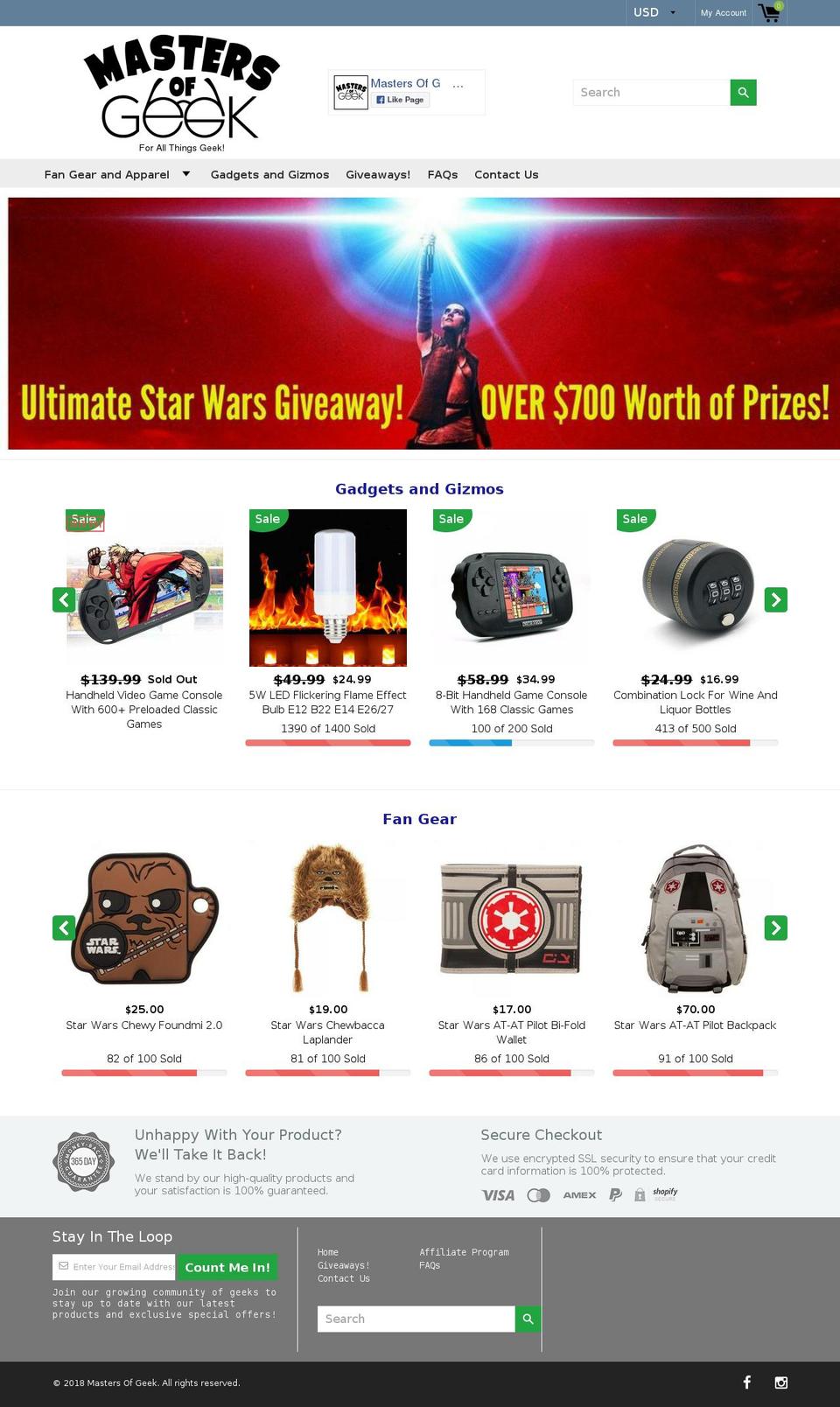 mastersofgeek.com — Shopify storefront screenshot