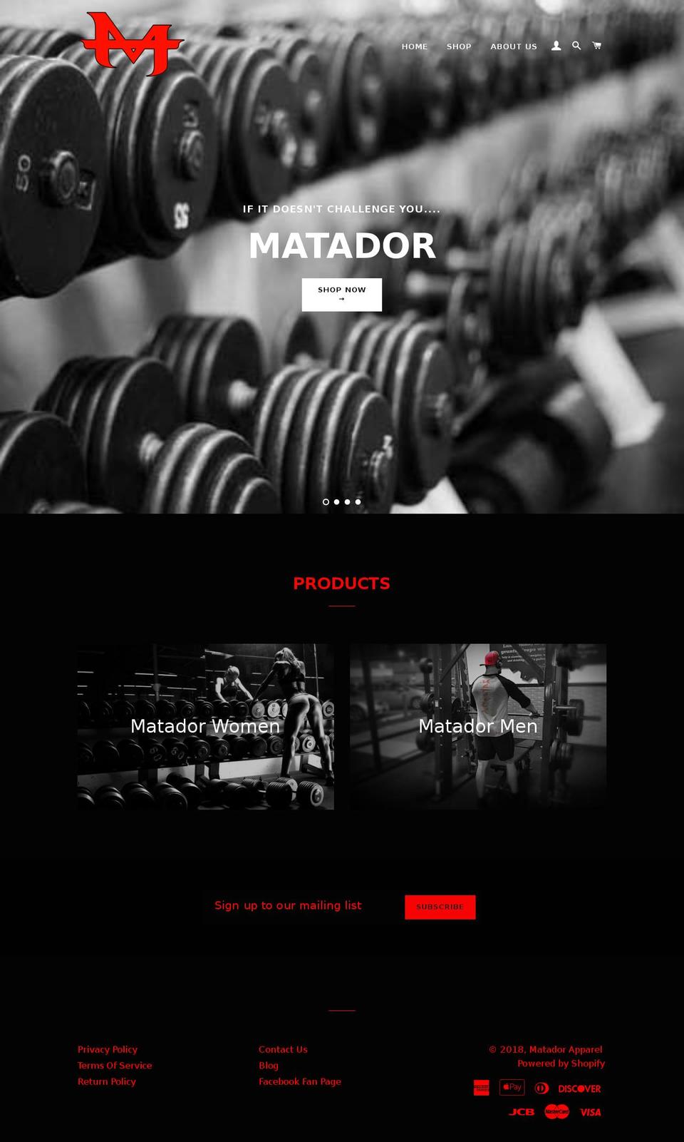 matadorapparel.com — Shopify storefront screenshot