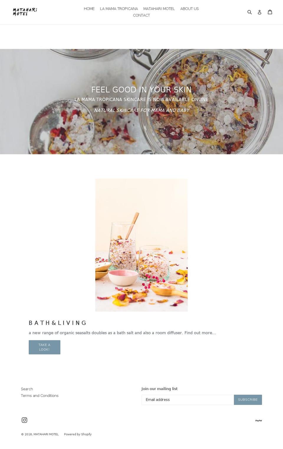 mataharimotel.com — Shopify storefront screenshot