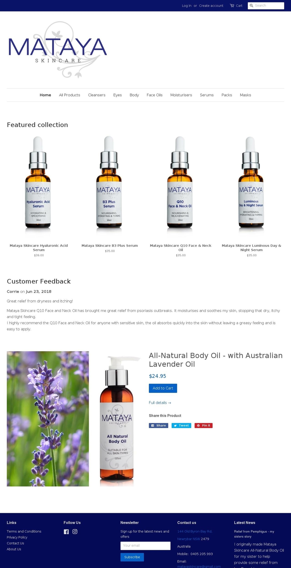 matayaskincare.com — Shopify storefront screenshot