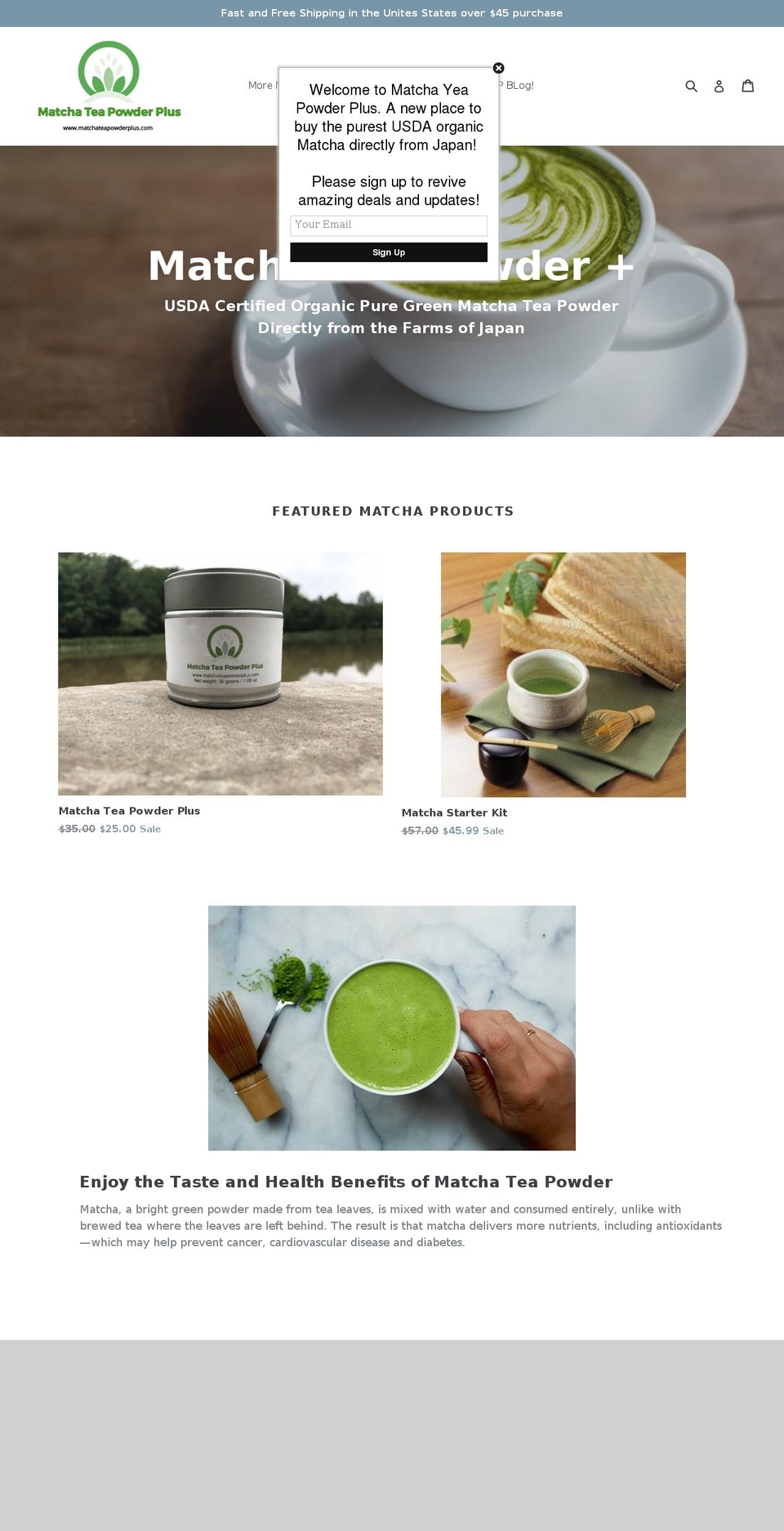 matchateapowderplus.com — Shopify storefront screenshot