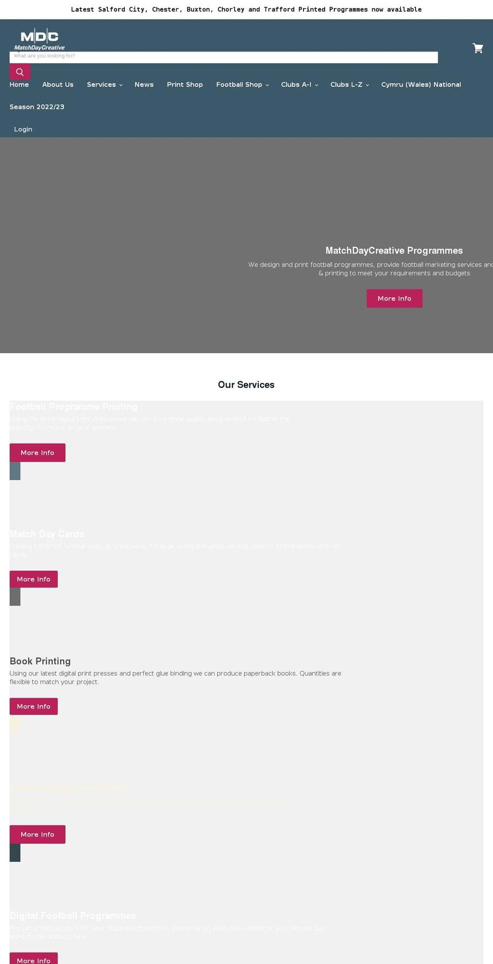 matchdaycreative.co.uk shopify website screenshot