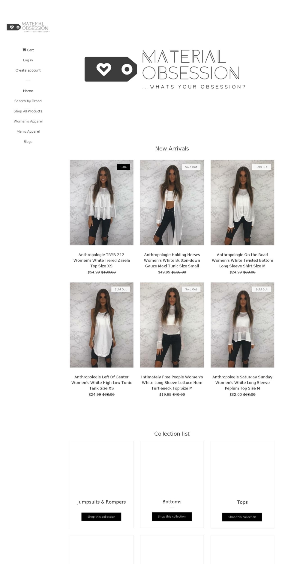 material-obsession.com — Shopify storefront screenshot