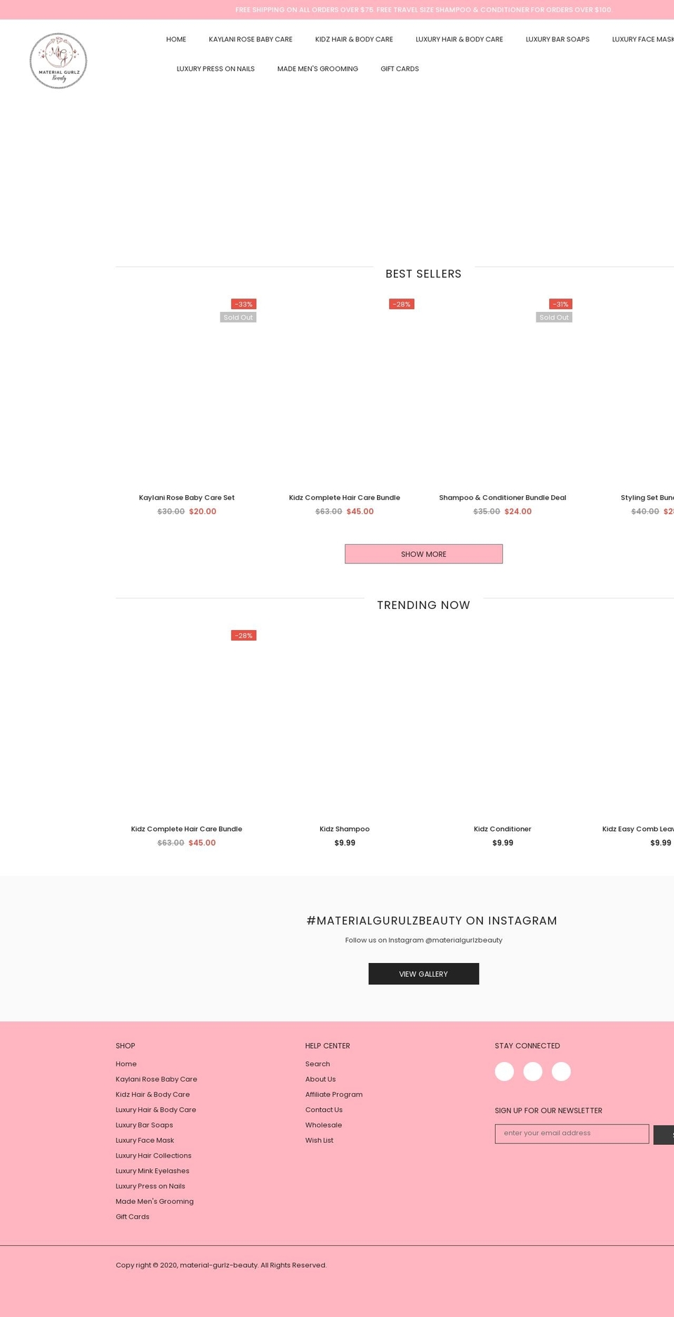 materialgurlzbeauty.com shopify website screenshot