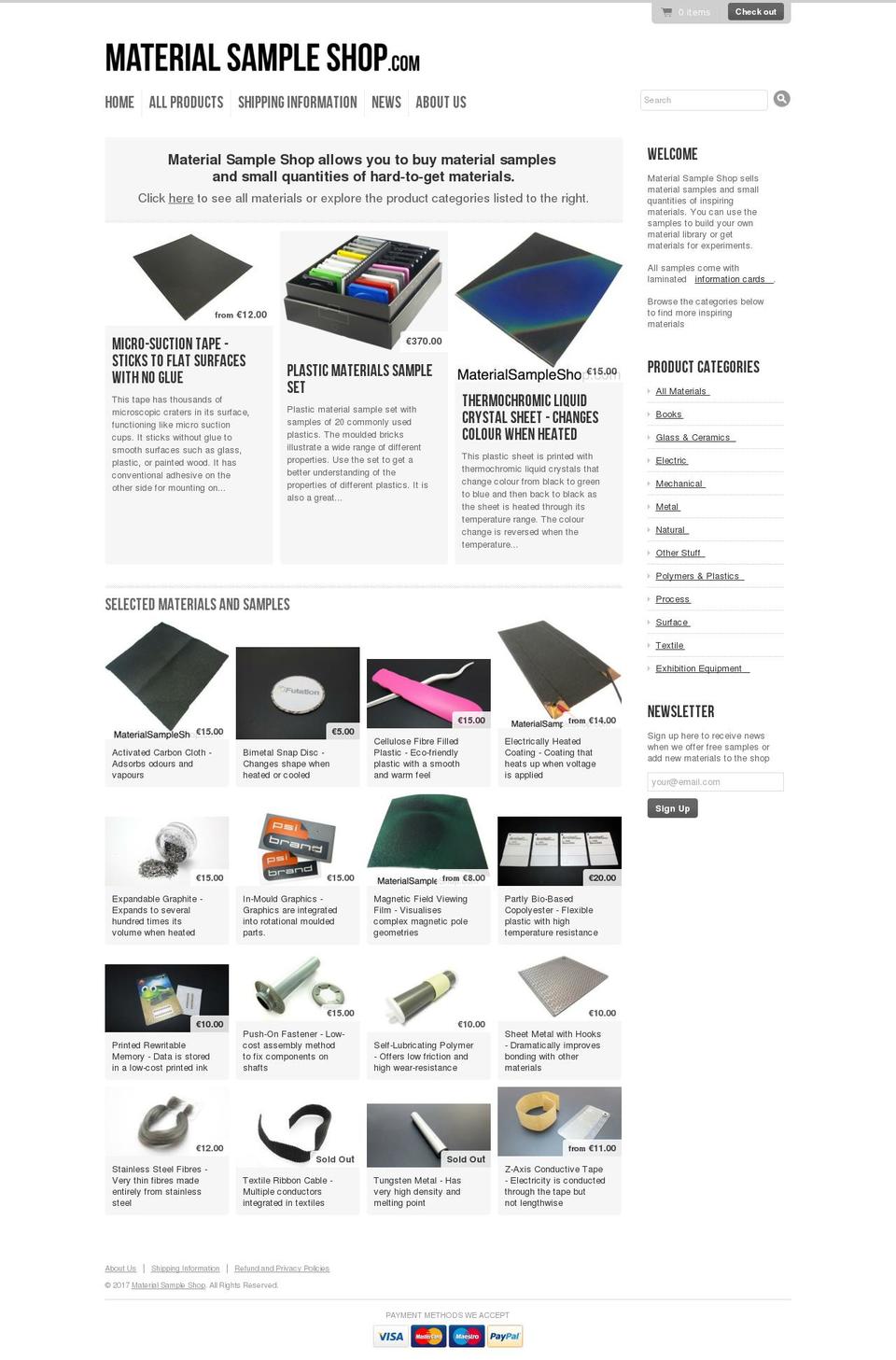 materialsampleshop.com shopify website screenshot