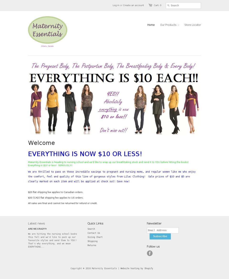 maternityessentials.ca shopify website screenshot