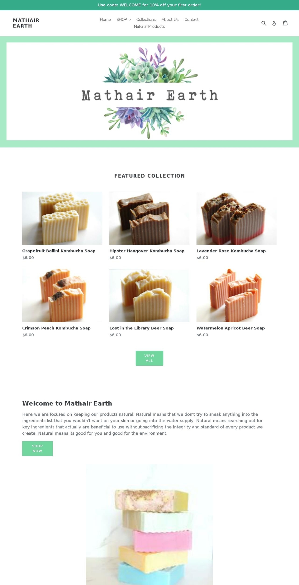 mathairearth.com shopify website screenshot