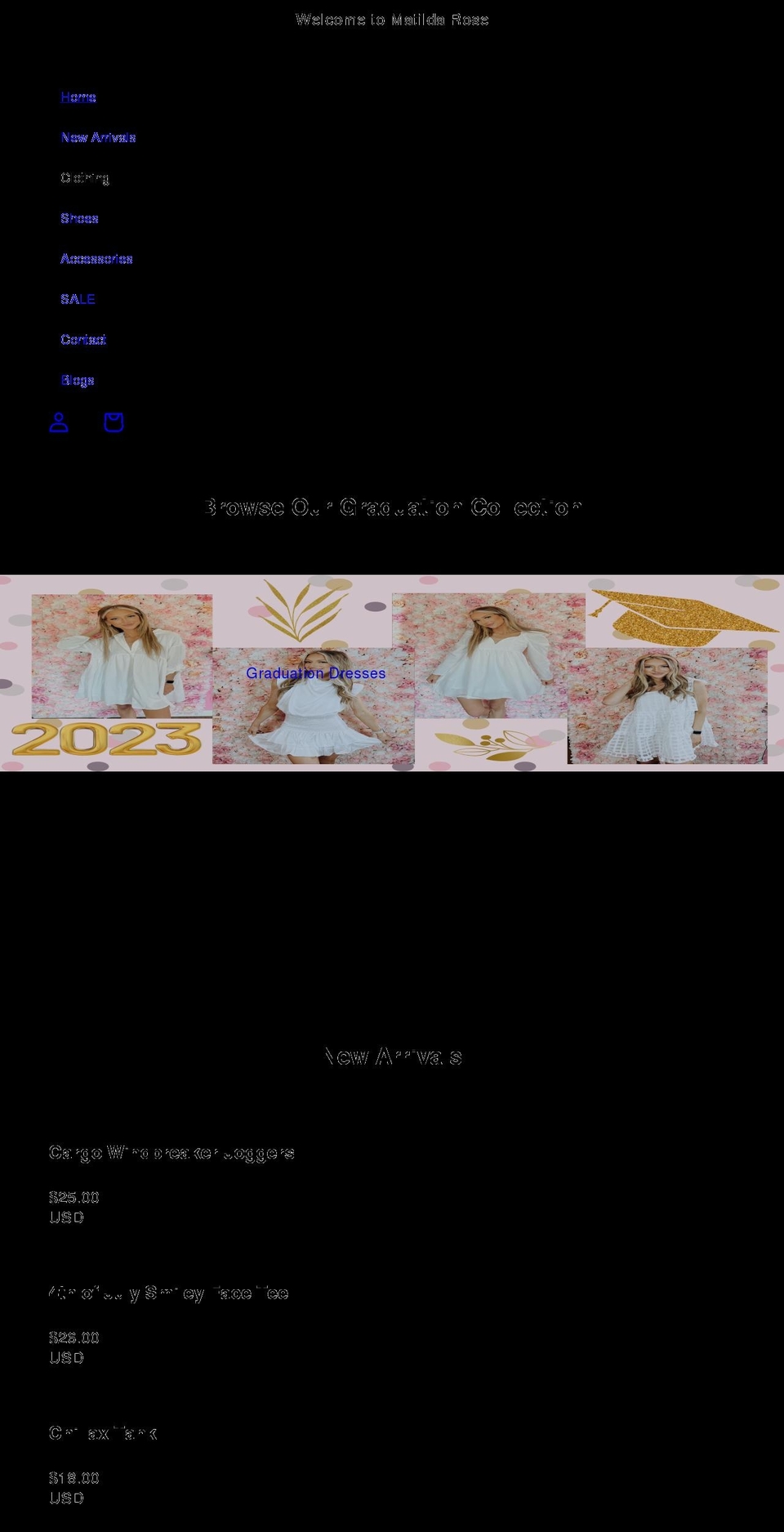 matildaroseboutique.com shopify website screenshot