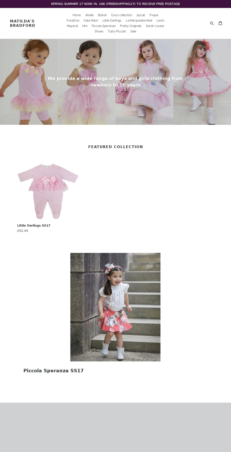 matildasofbradford.com shopify website screenshot