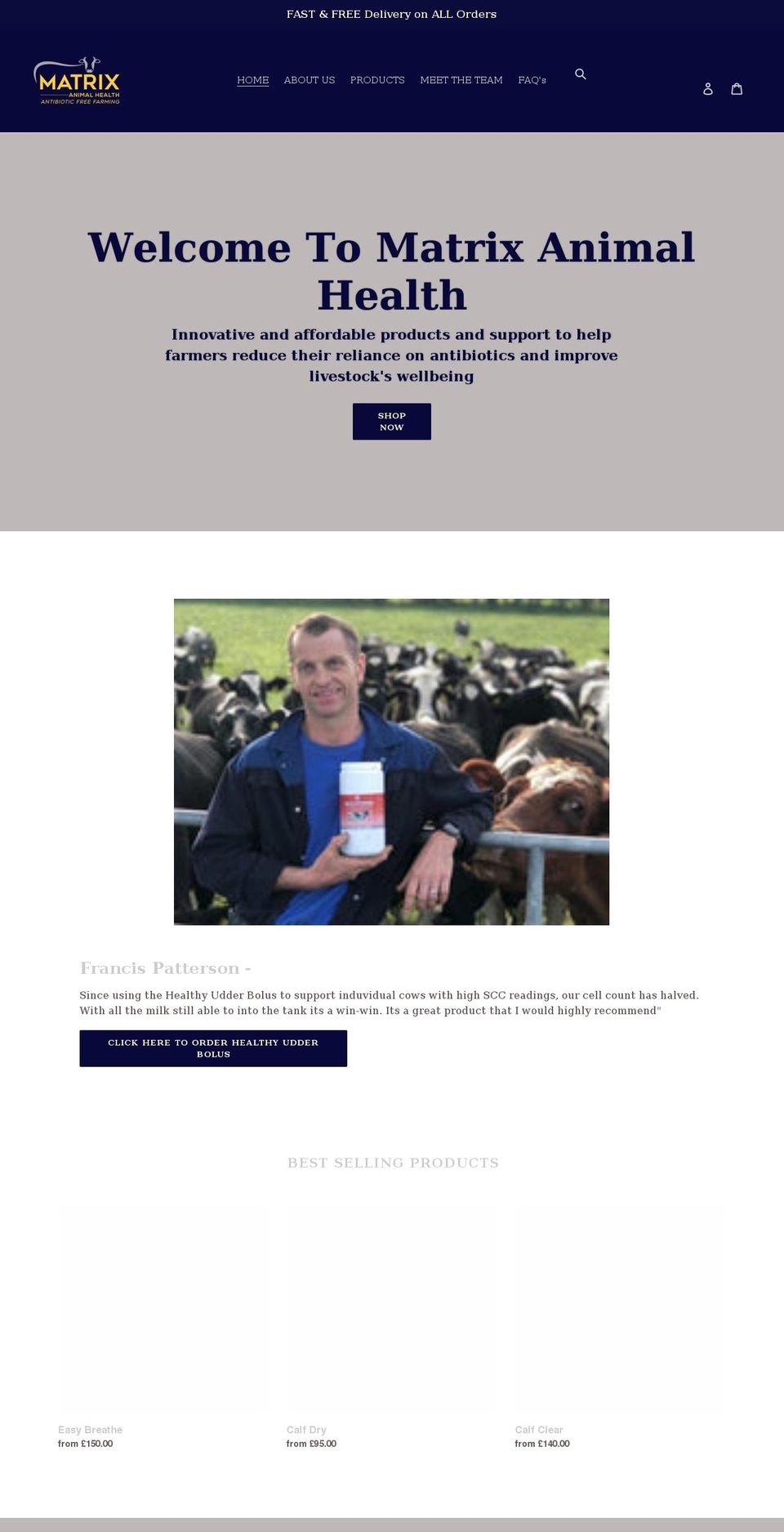 matrixanimalhealth.com shopify website screenshot