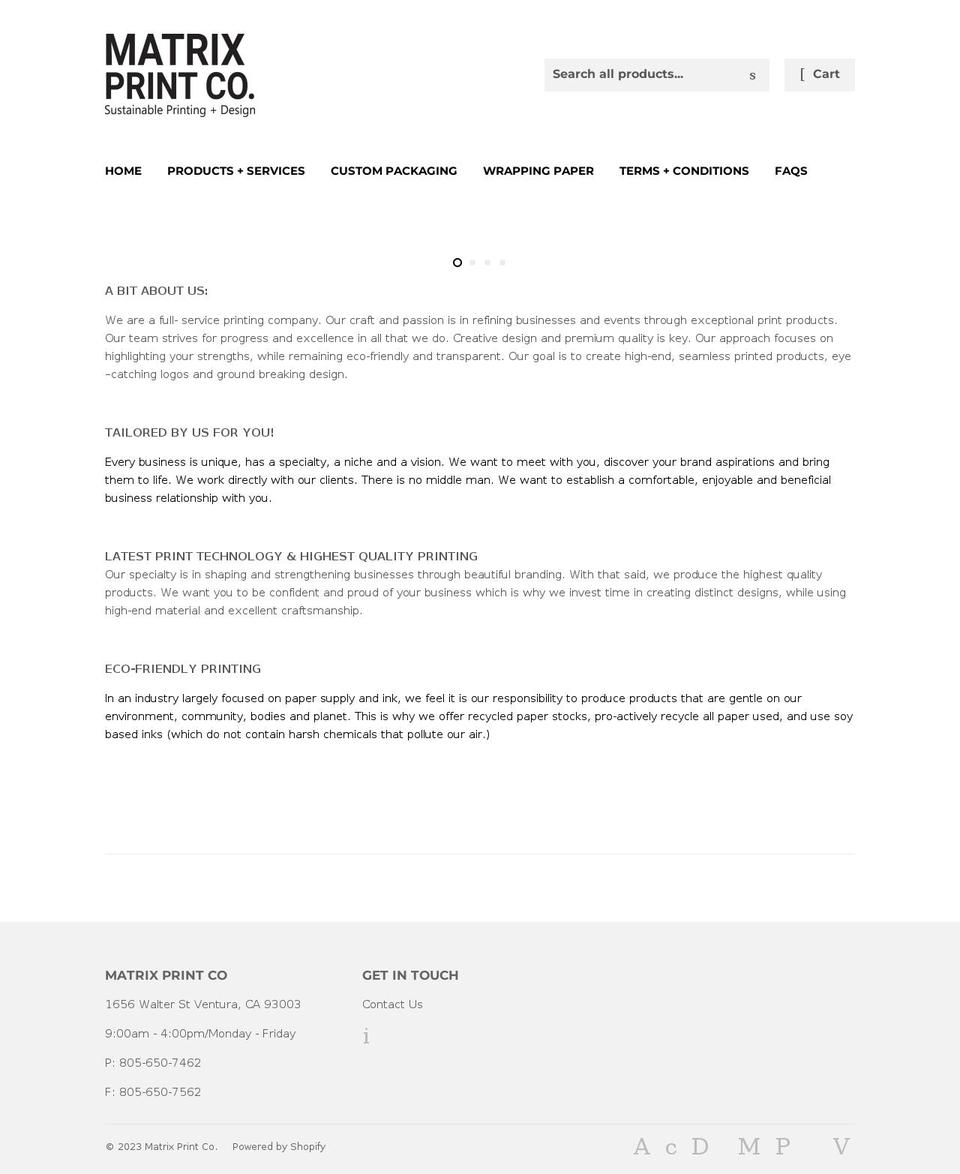 matrixprintco.com shopify website screenshot