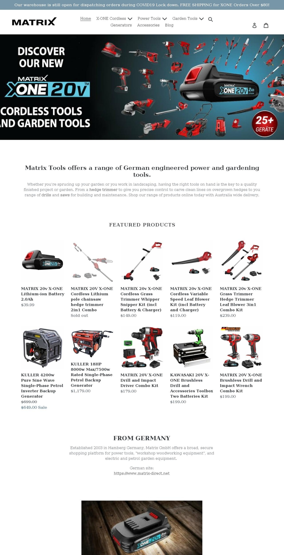 matrixtools.com.au shopify website screenshot