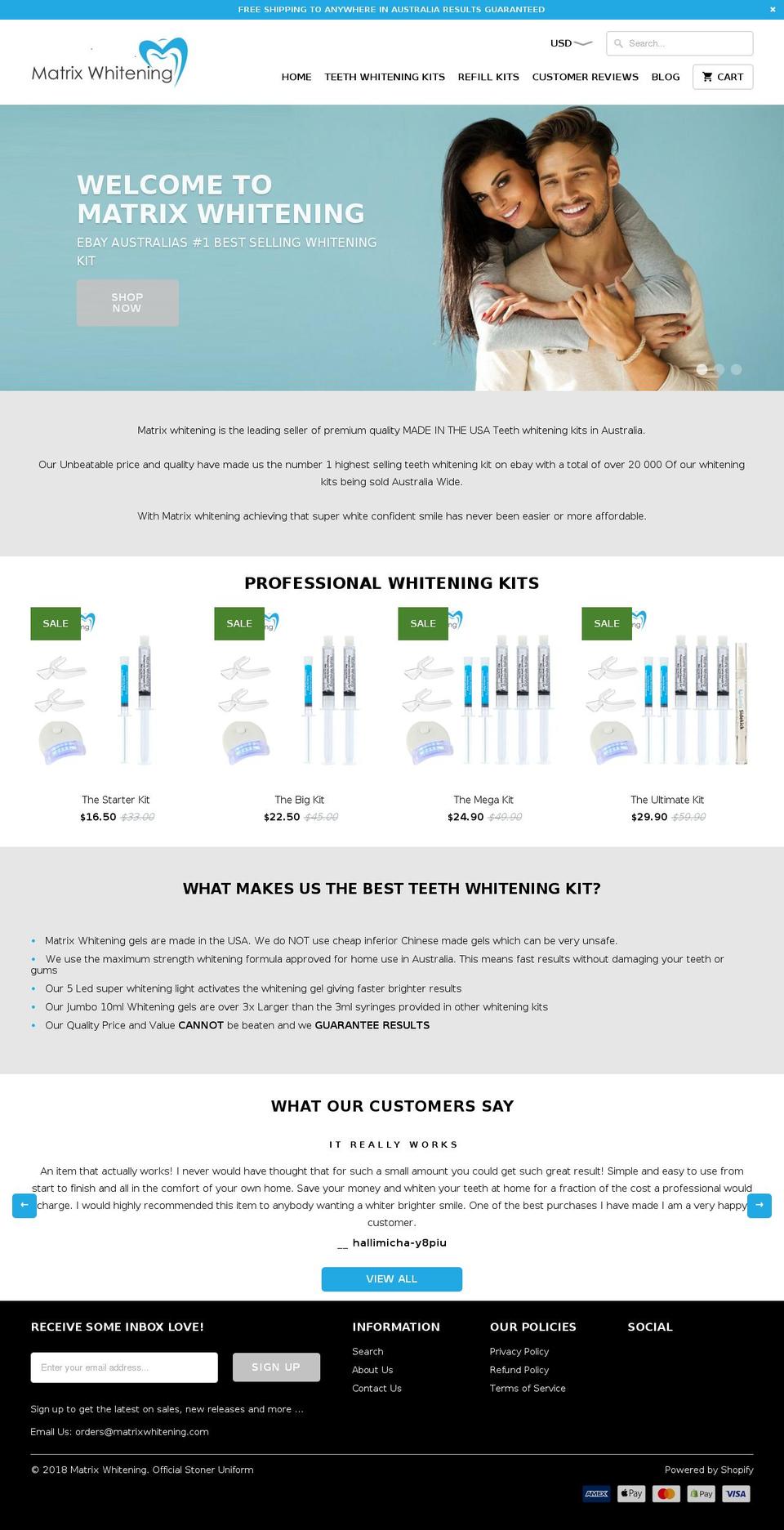 matrixwhitening.com shopify website screenshot