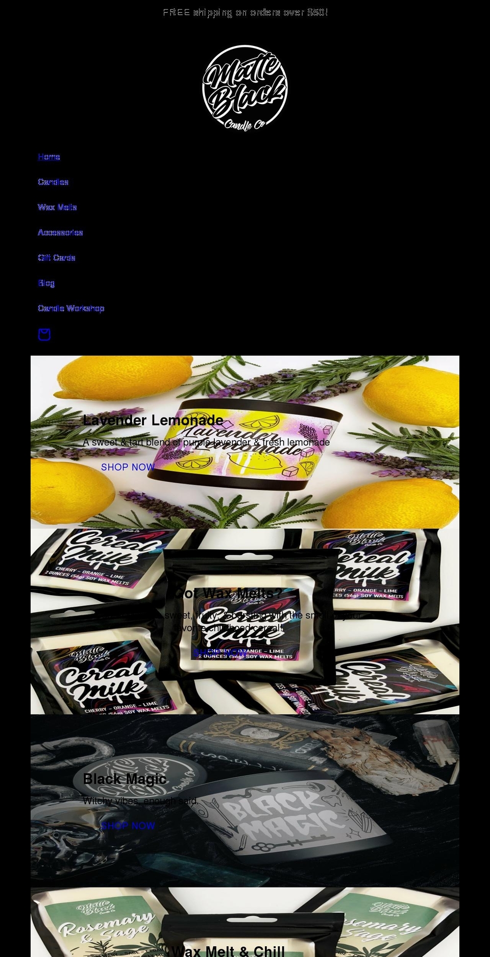 matteblackcandleco.com shopify website screenshot