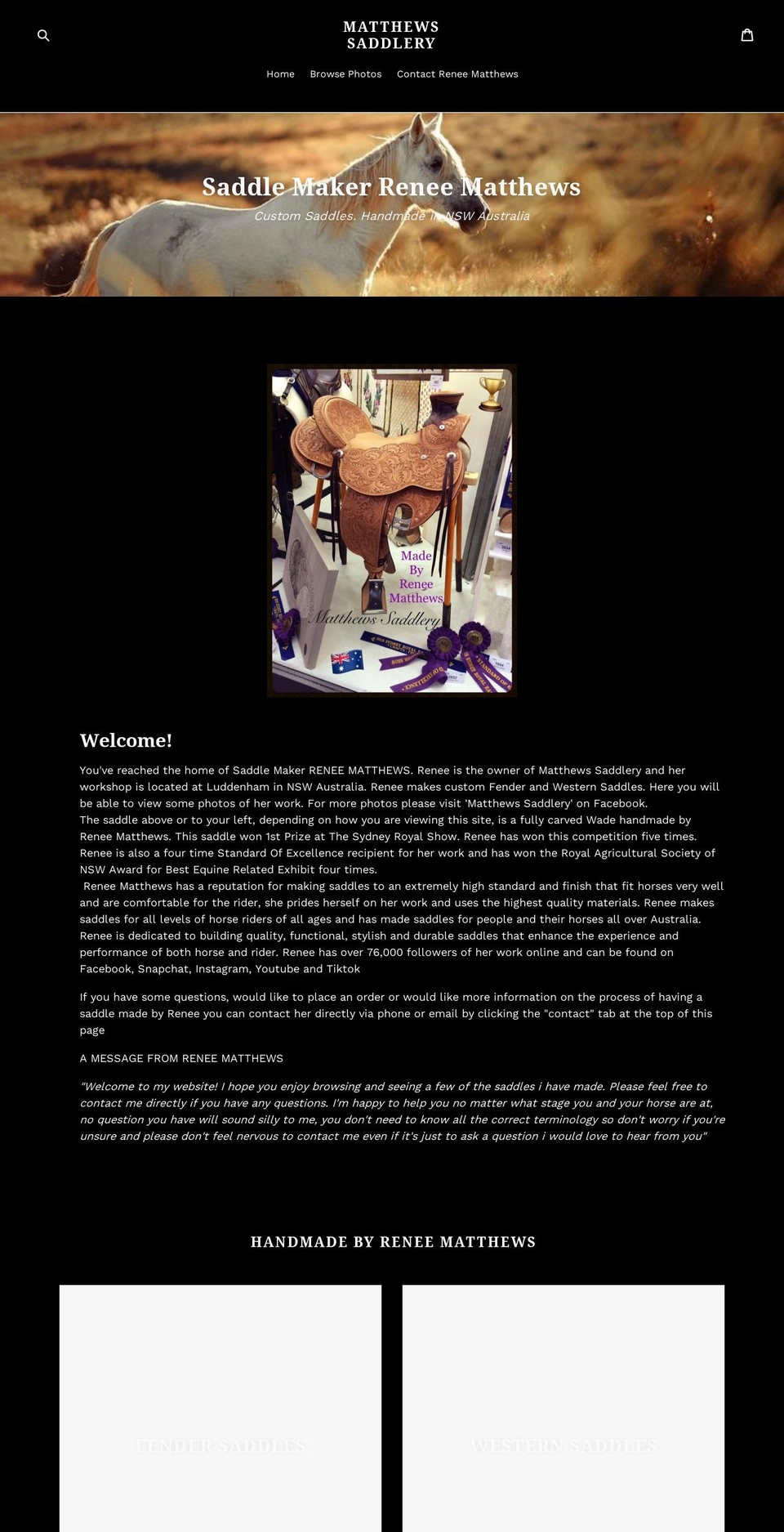 matthewssaddlery.com.au shopify website screenshot
