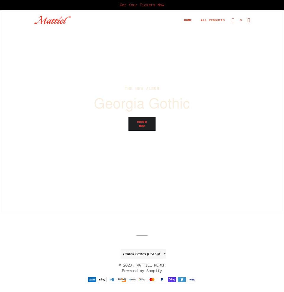 mattiel-merch.myshopify.com shopify website screenshot