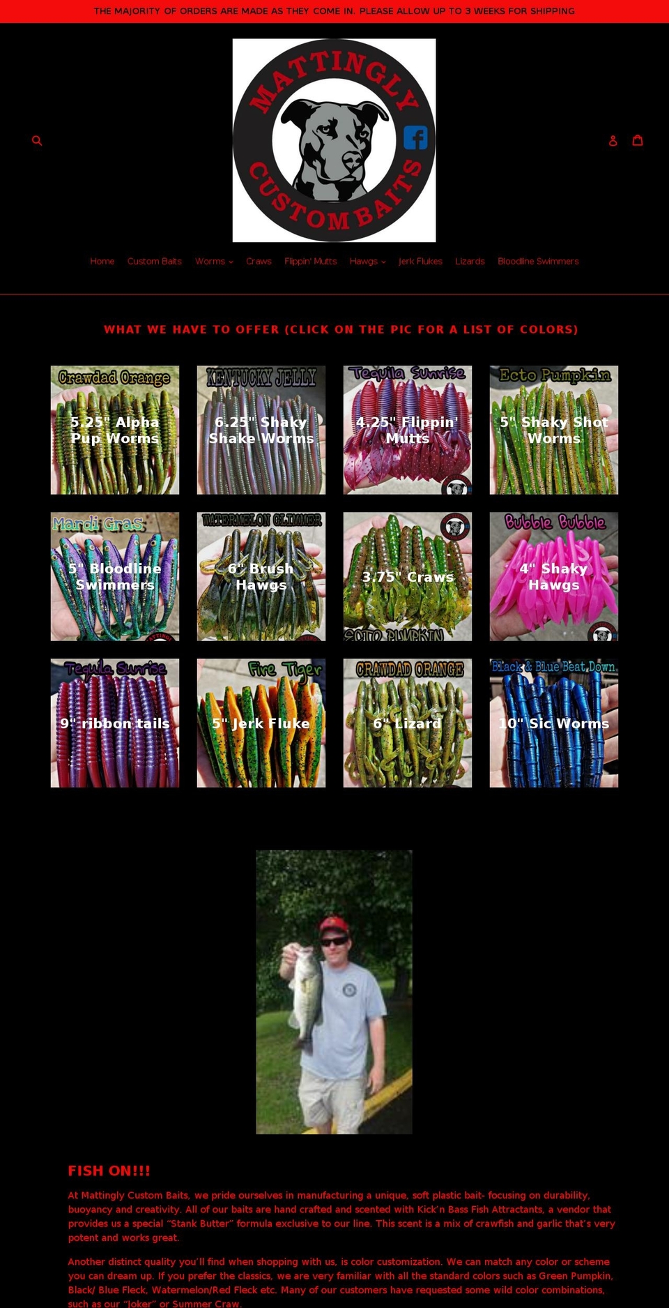 mattinglycustombaits.com — Shopify storefront screenshot