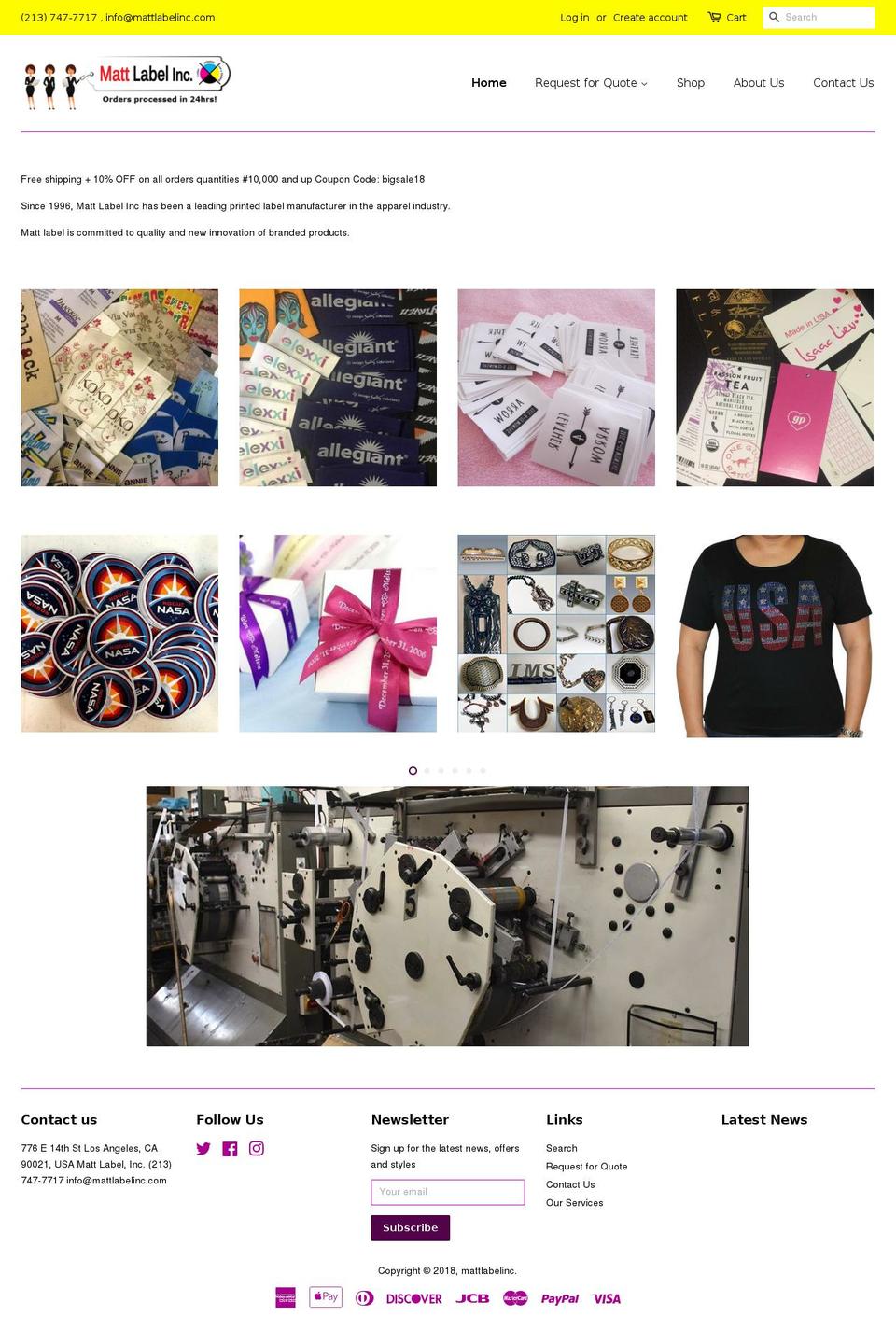 mattlabelinc.com — Shopify storefront screenshot