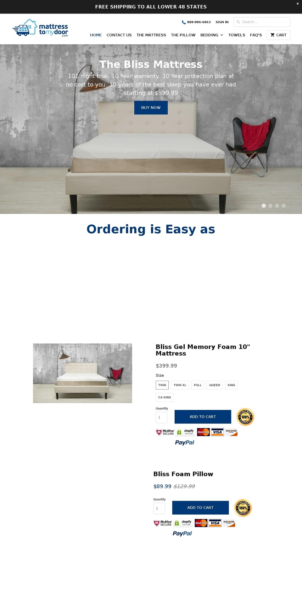 mattressatmydoor.com shopify website screenshot