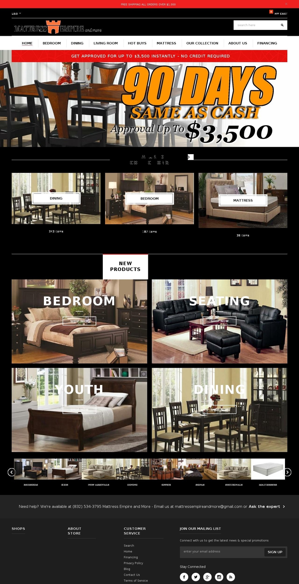 mattressempireandmore.com — Shopify storefront screenshot