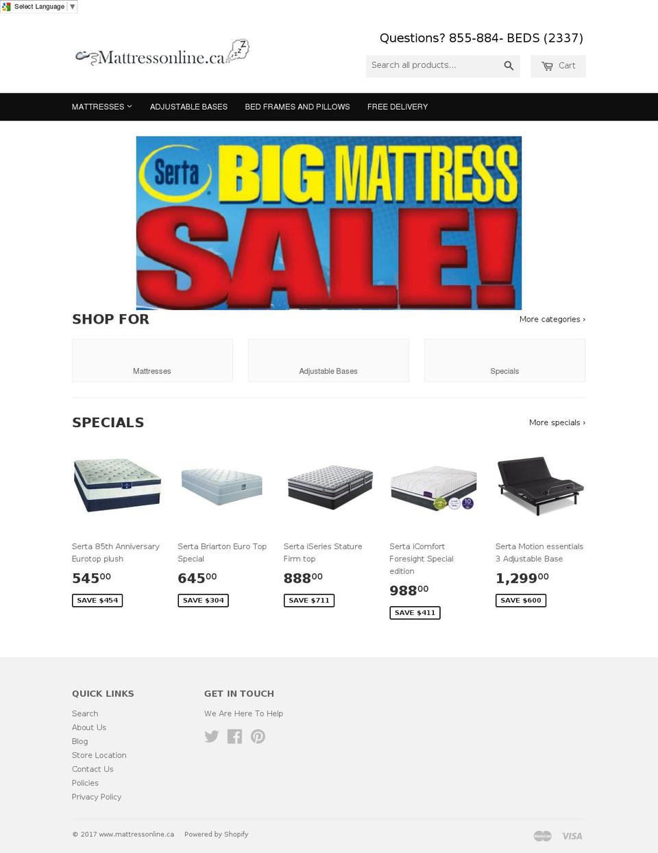 mattressonline.ca shopify website screenshot