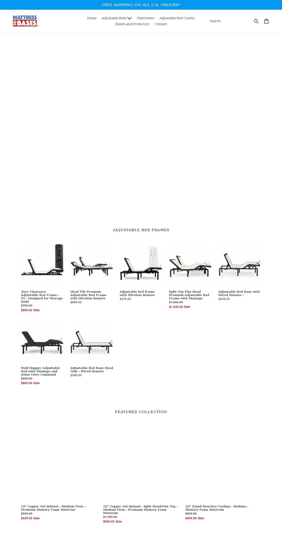 mattresstobases.com shopify website screenshot