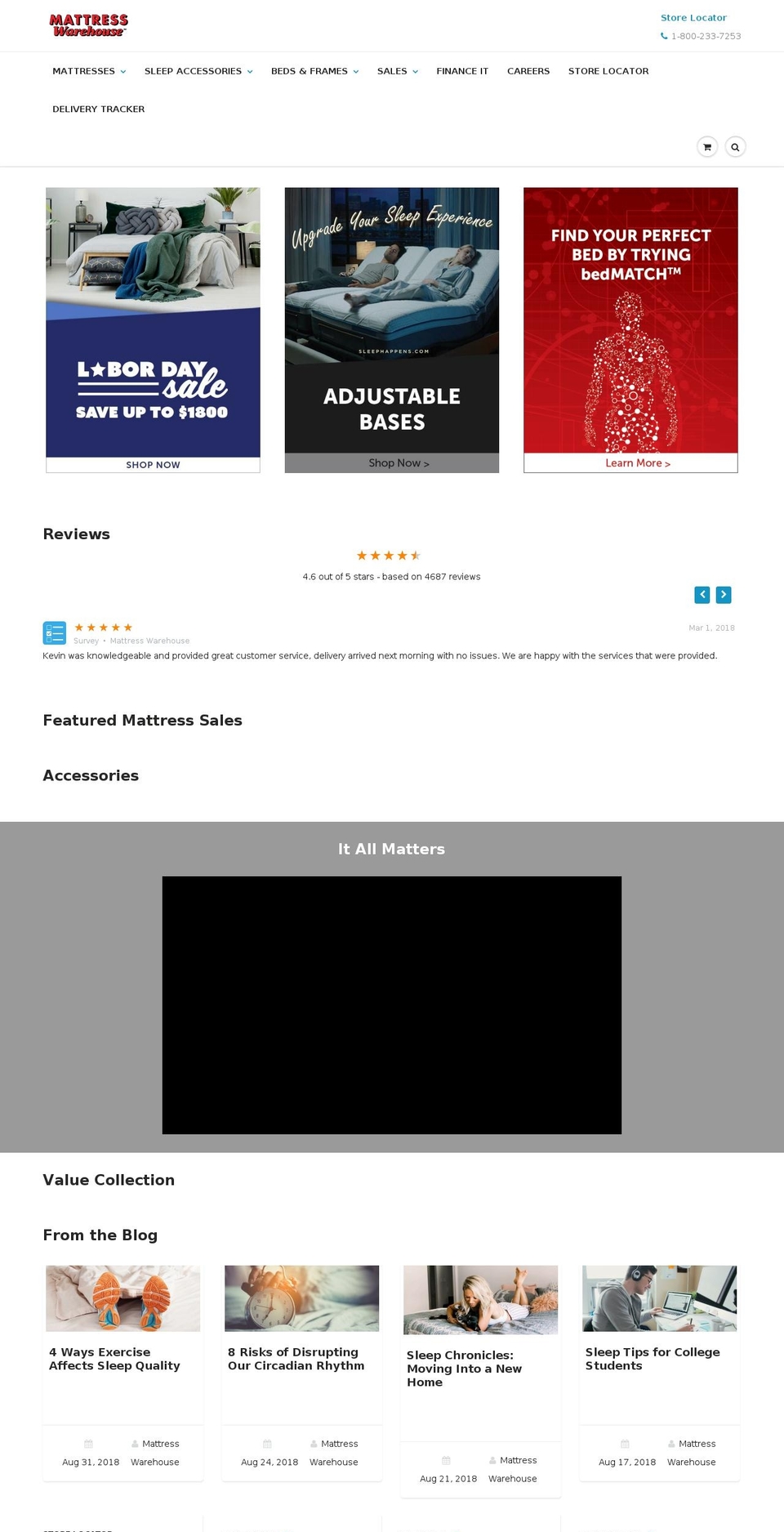 mattresswwarehouse.com shopify website screenshot