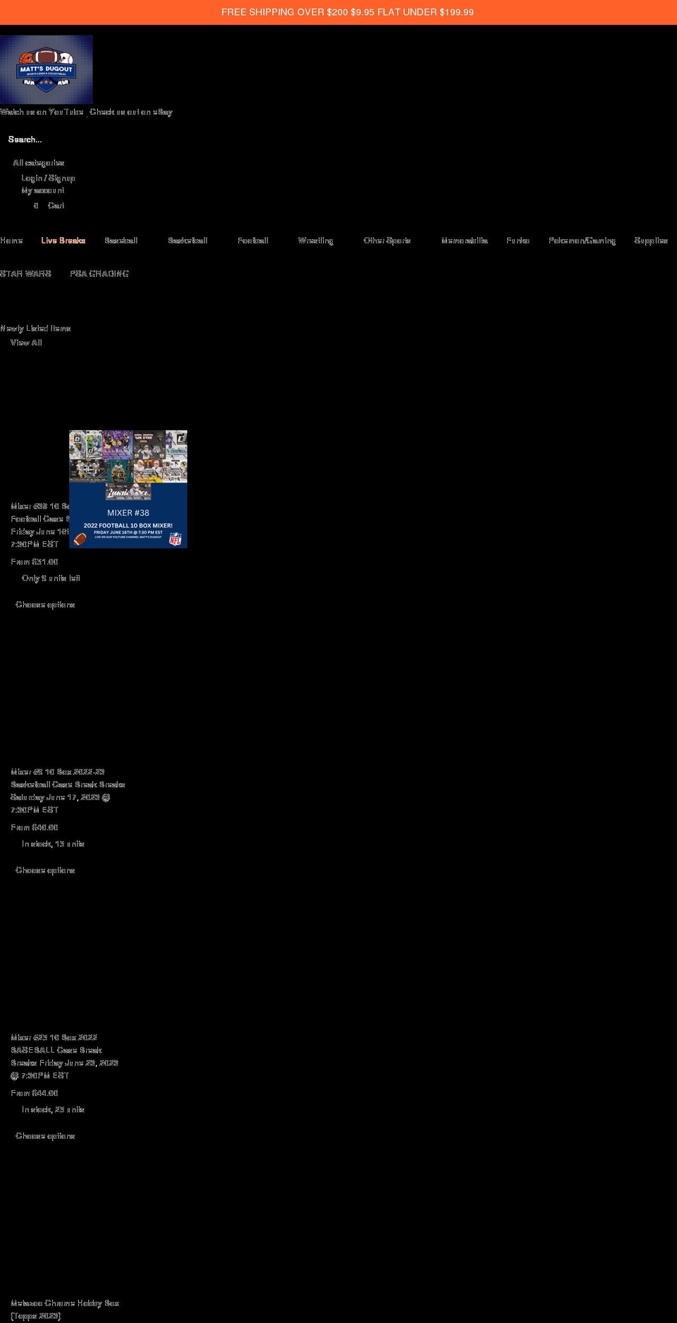 mattsdugout.com shopify website screenshot