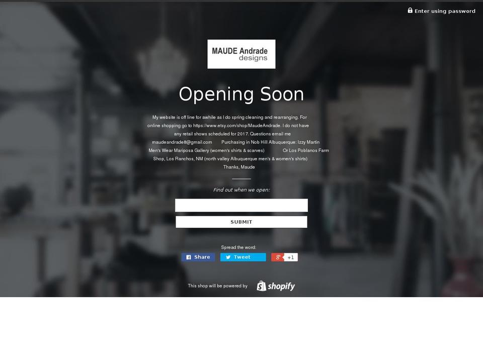 maudeandradedesigns.com shopify website screenshot