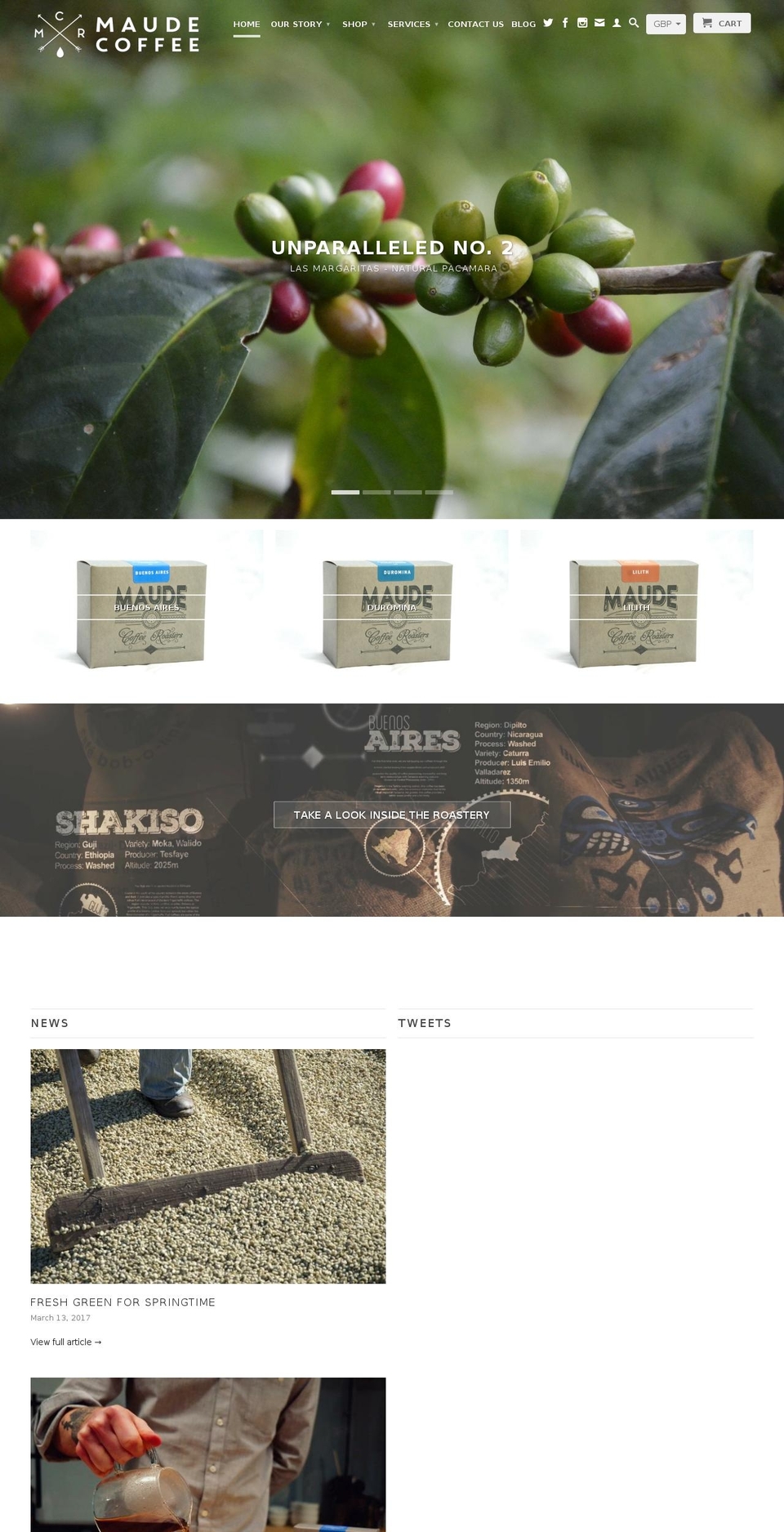 maudecoffee.co.uk shopify website screenshot