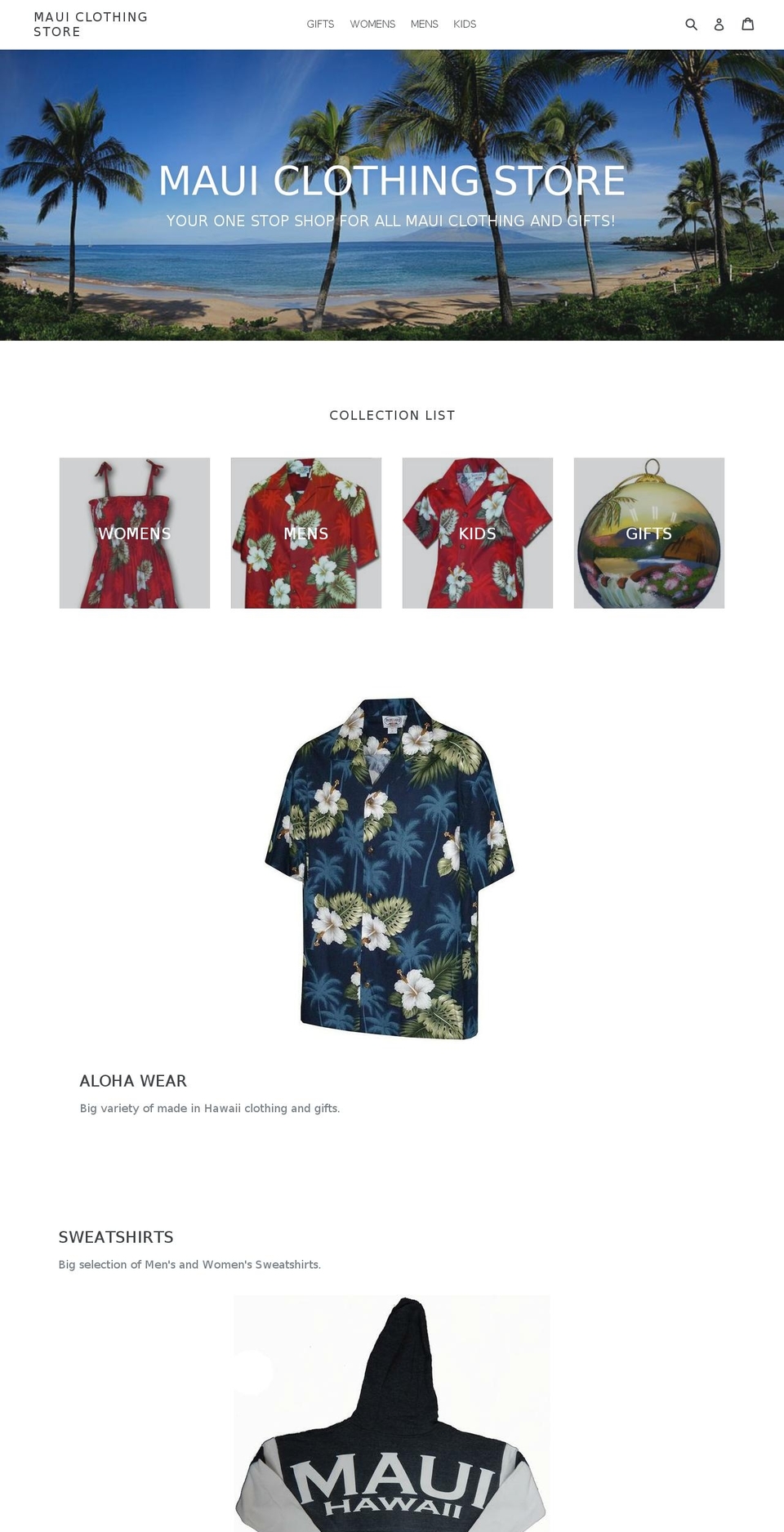 mauiclothingstore.com shopify website screenshot