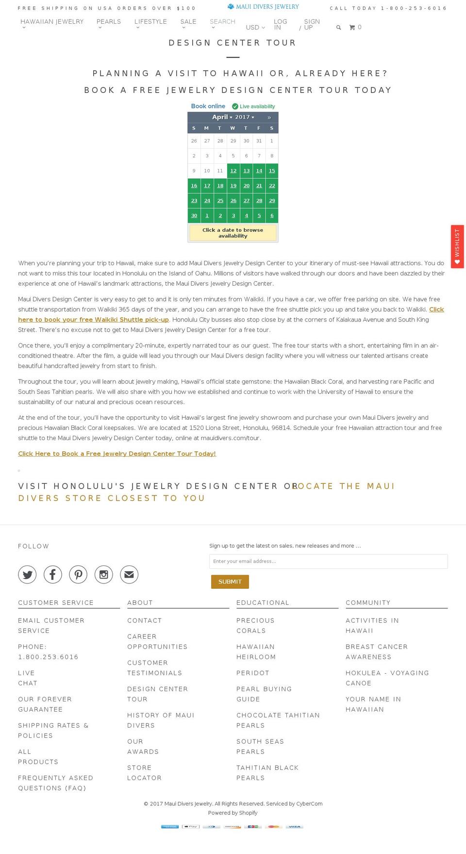 mauidiversjewelrytour.com shopify website screenshot