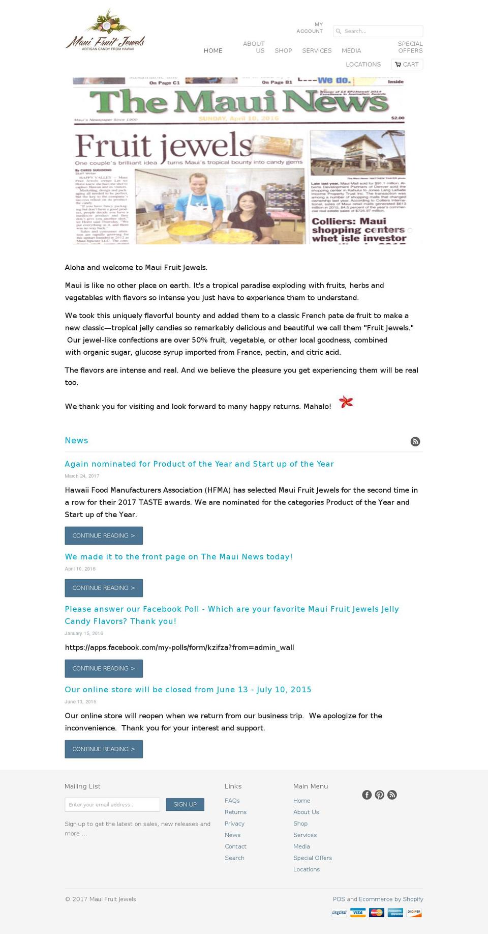 mauifruitjewels.com shopify website screenshot