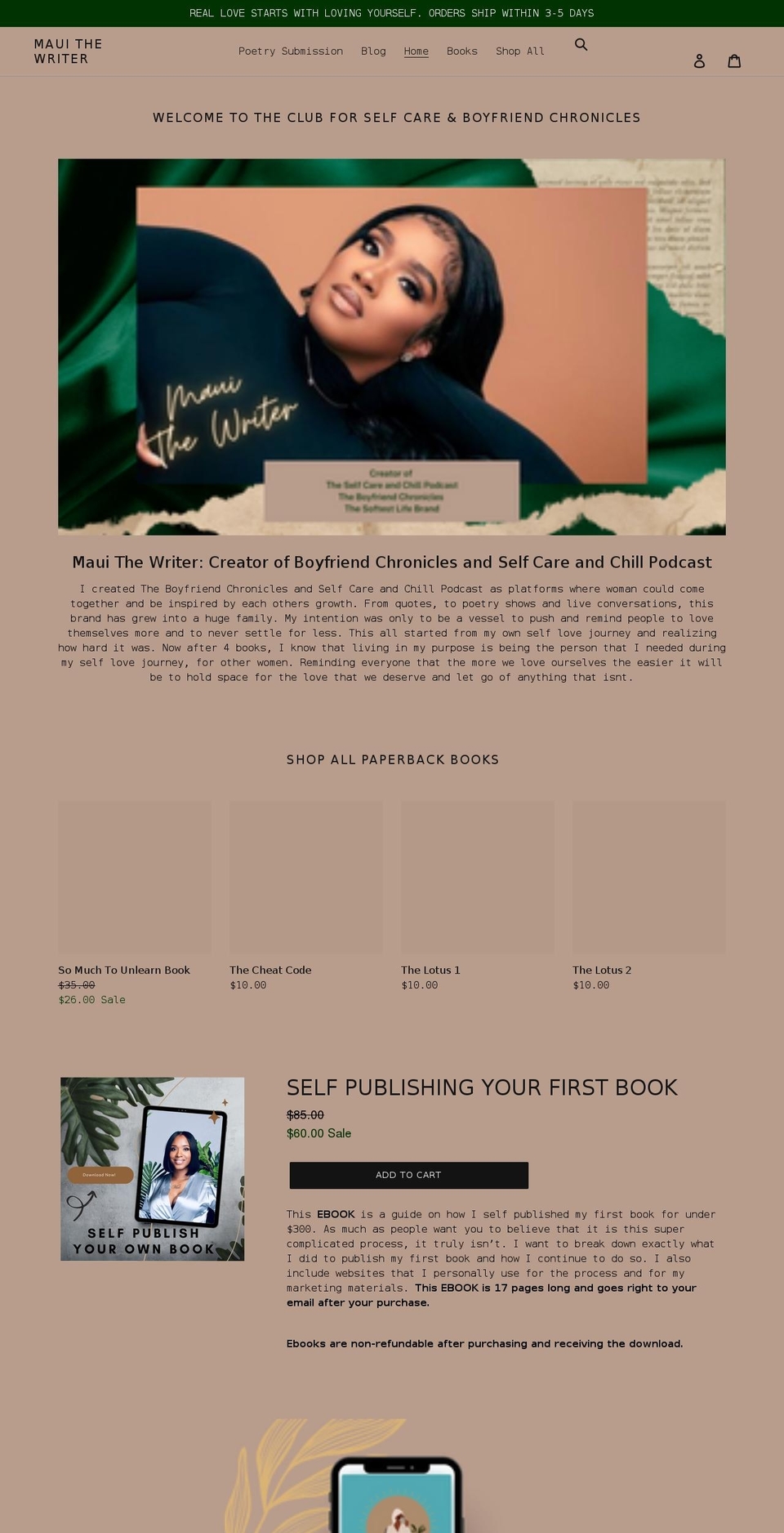 mauithewriter.com shopify website screenshot