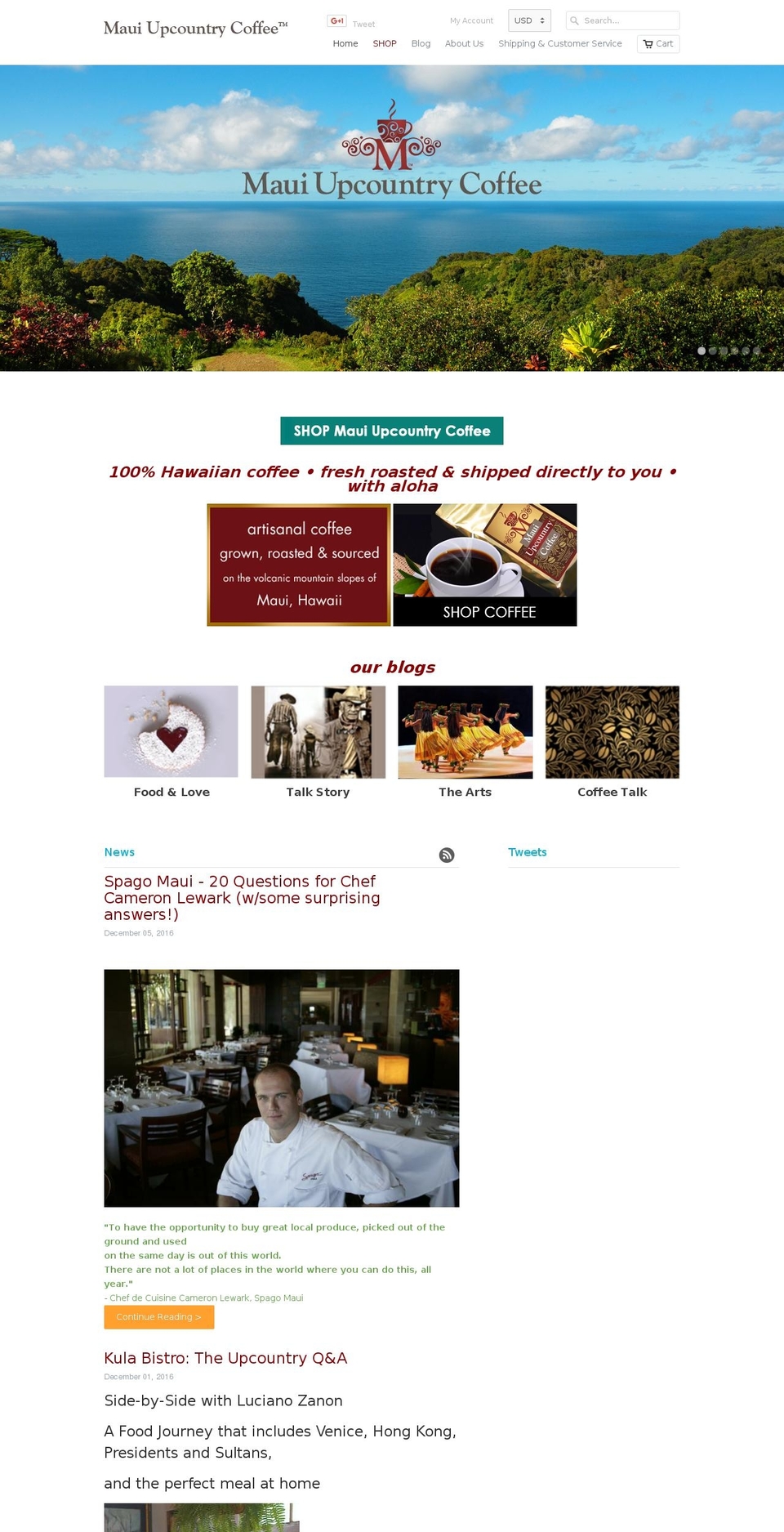 mauiupcountrycoffeeco.com shopify website screenshot