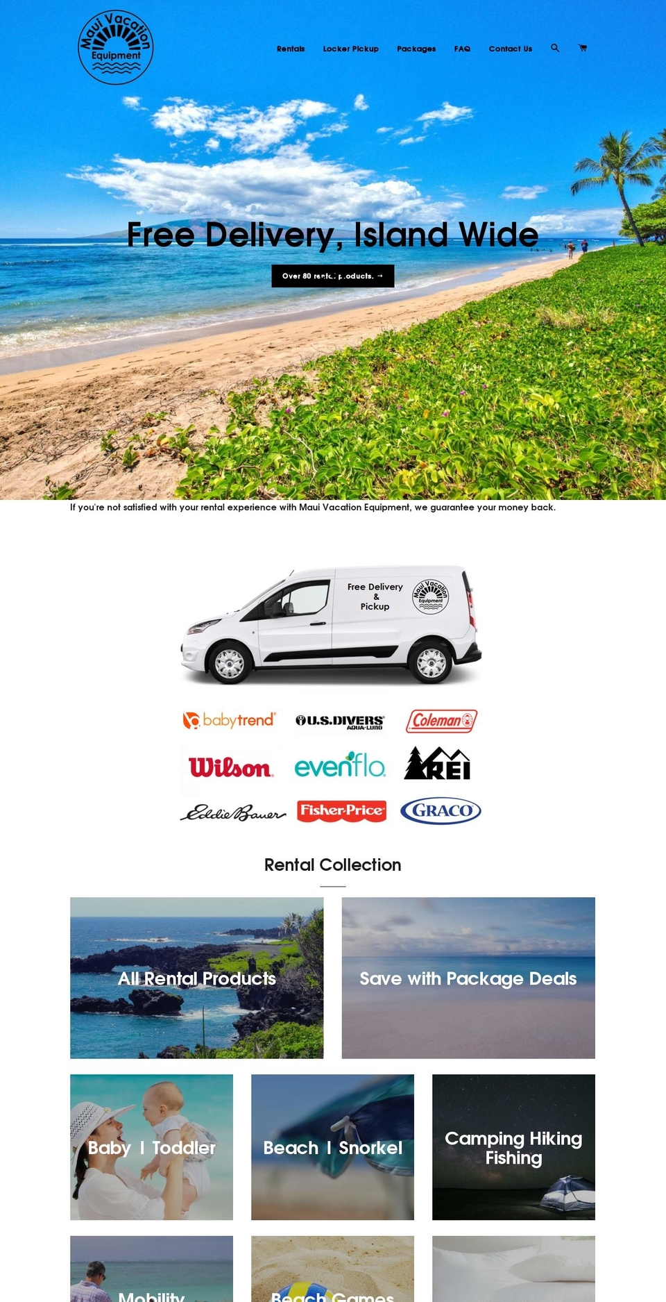 mauivacationequipment.com shopify website screenshot