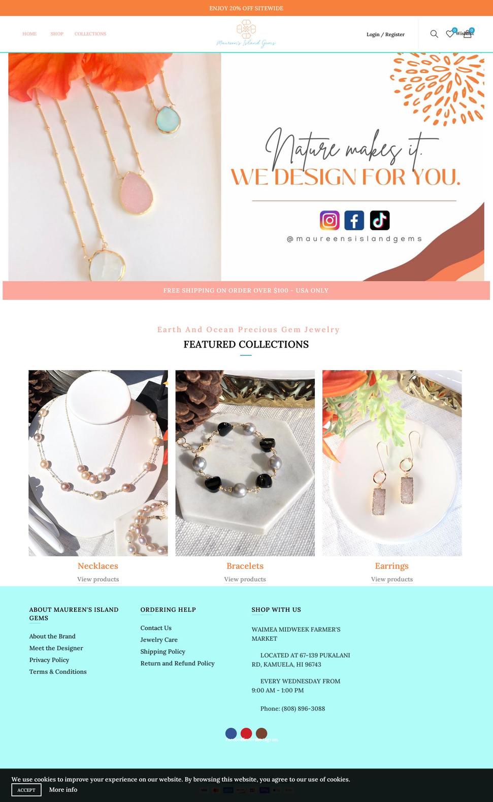 maureensislandgems.com shopify website screenshot