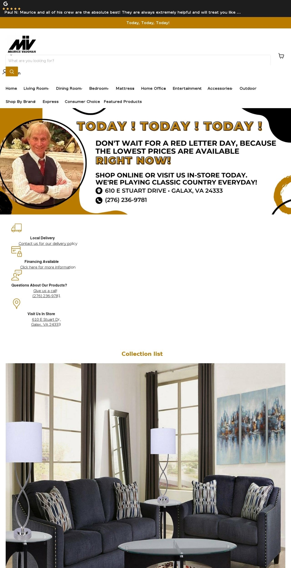 mauricevaughanfurniture.com shopify website screenshot