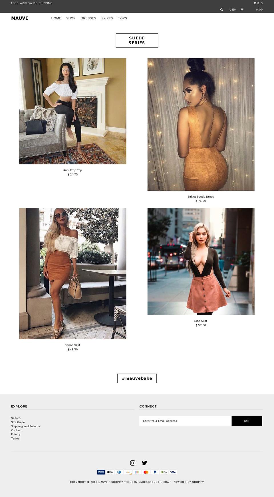 mauveclothing.com — Shopify storefront screenshot