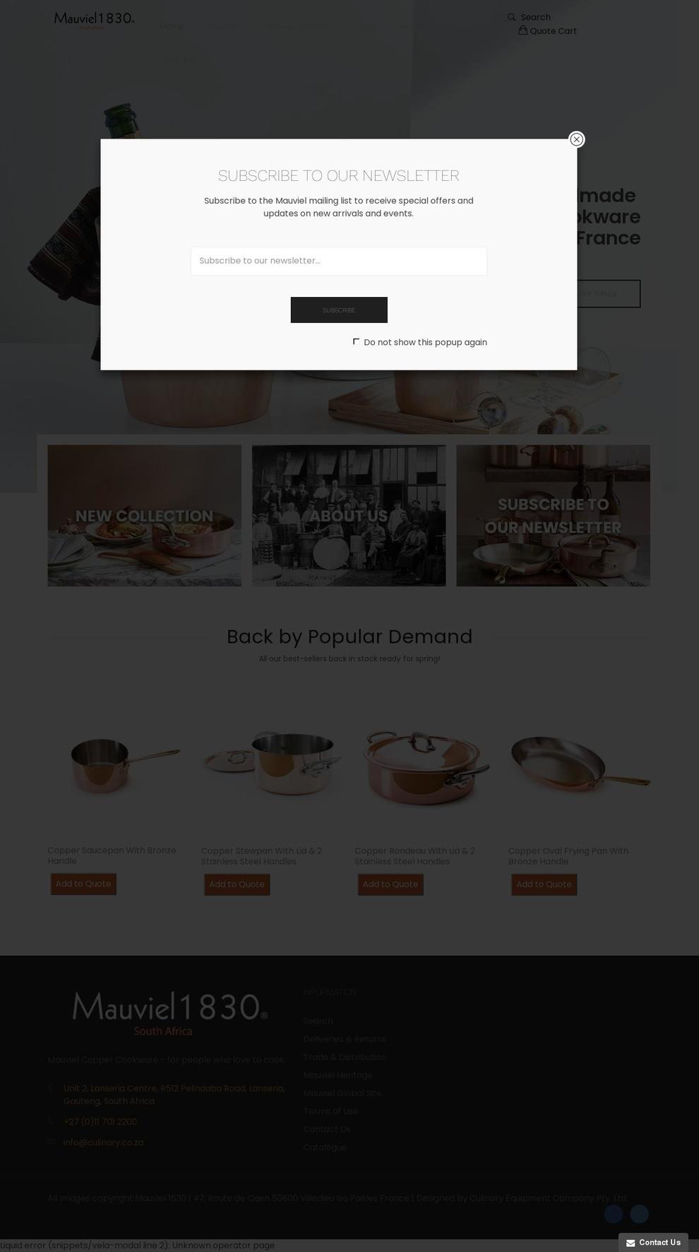 mauviel.co.za shopify website screenshot