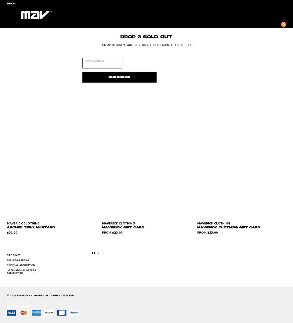 maverickclothing.com shopify website screenshot