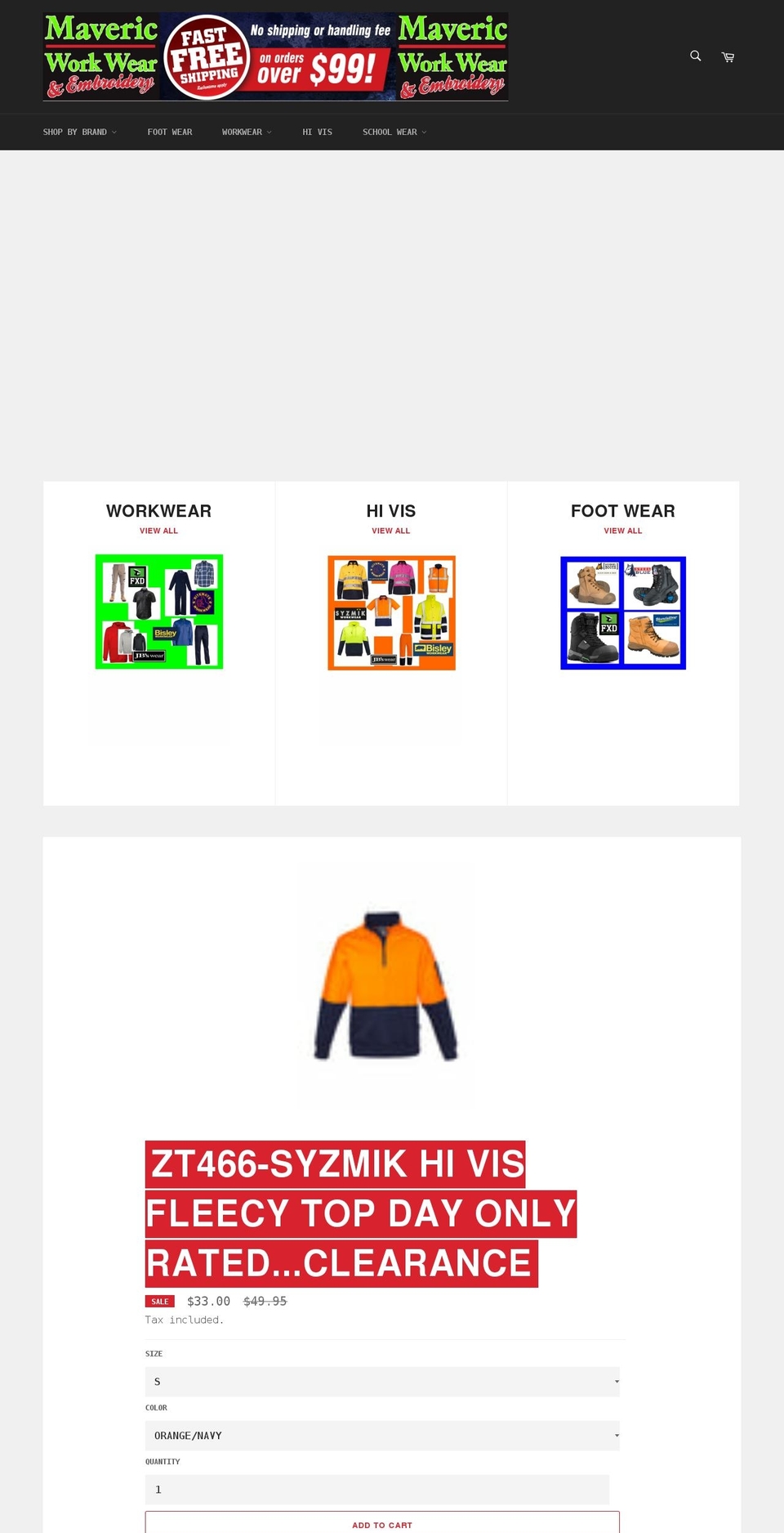 mavericworkwear.com shopify website screenshot