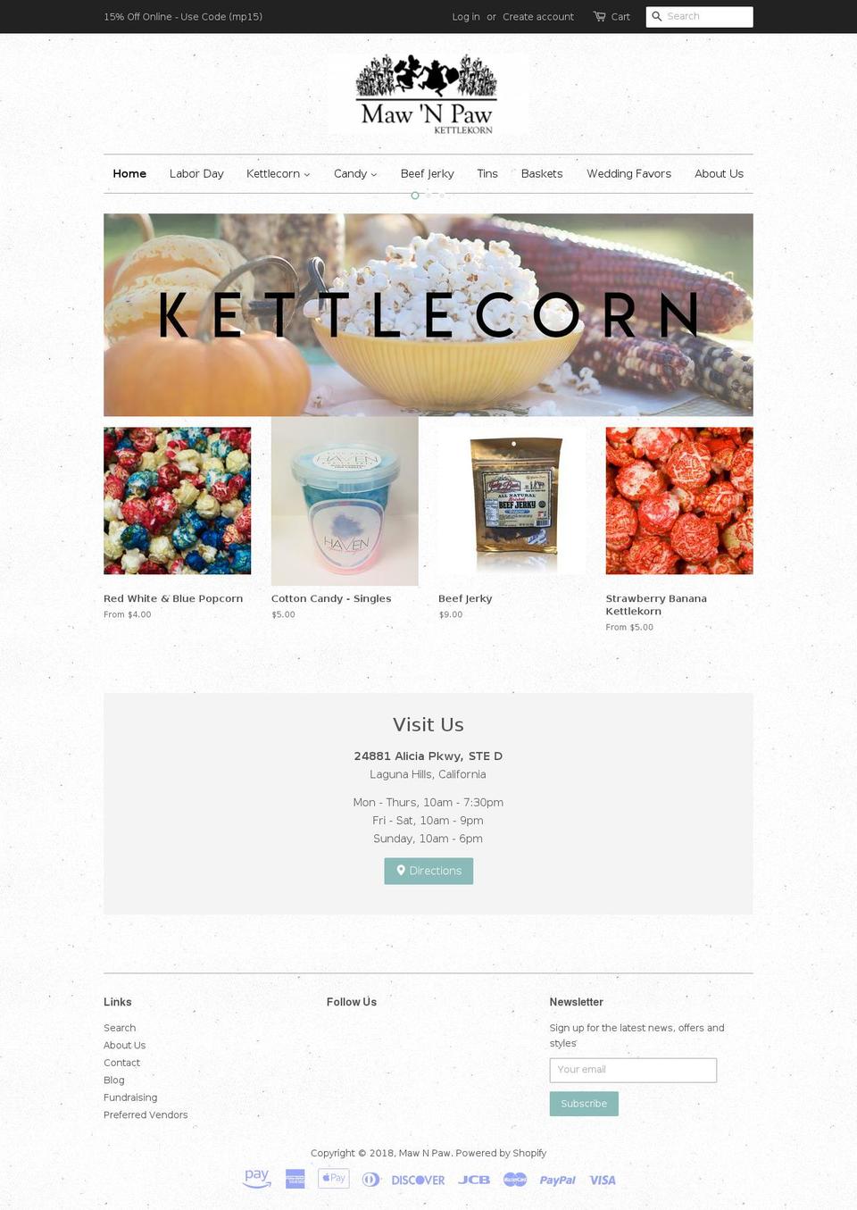 mawnpawkettlekorn.com — Shopify storefront screenshot