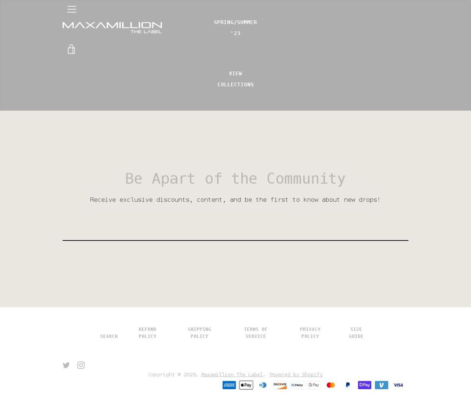 maxamillionthelabel.com shopify website screenshot