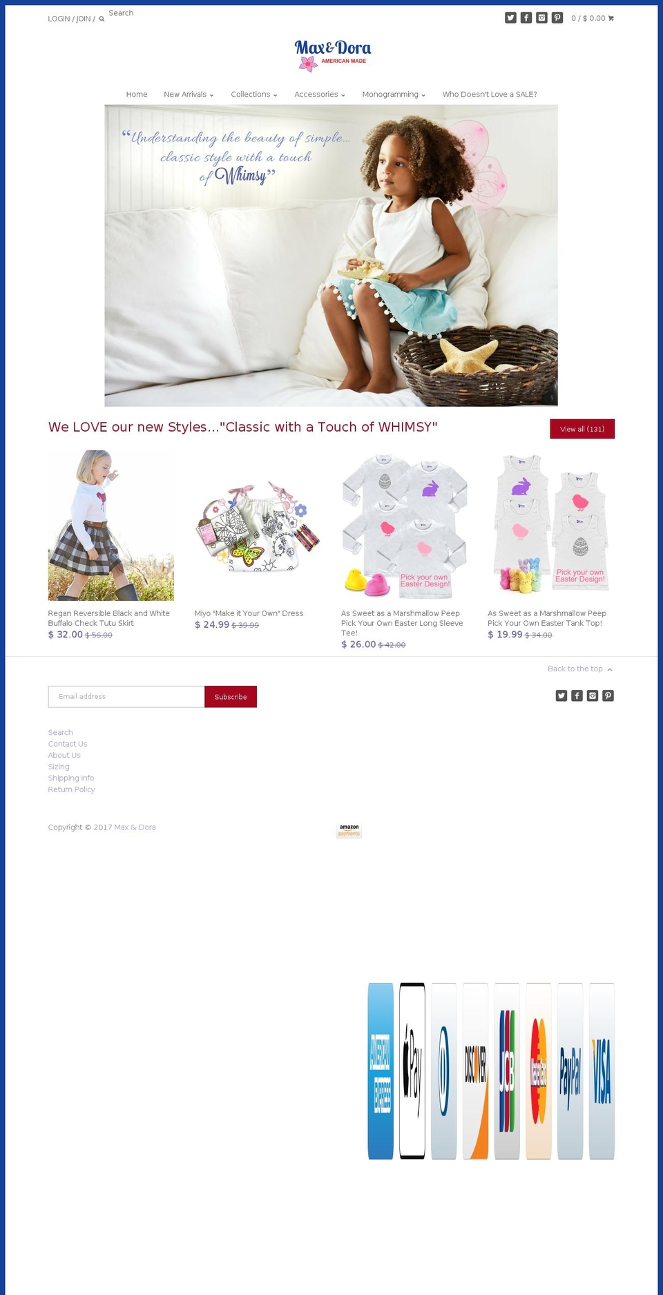 maxanddora.com shopify website screenshot