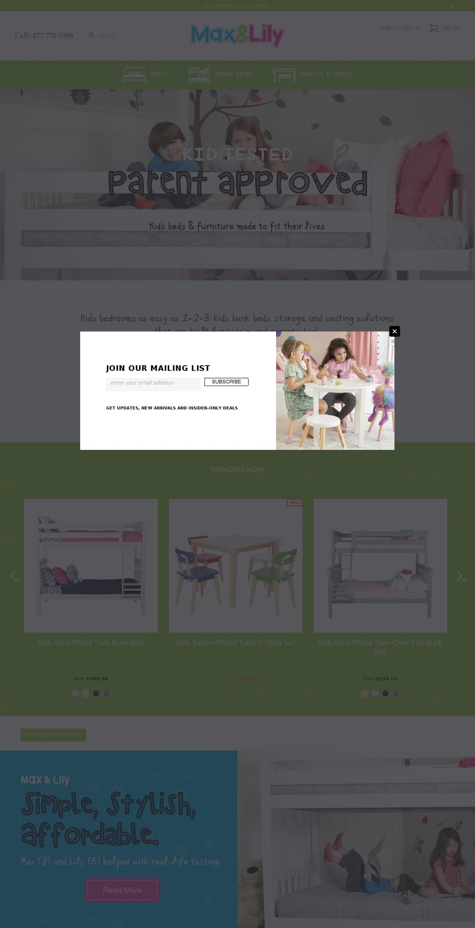maxandlily.com — Shopify storefront screenshot