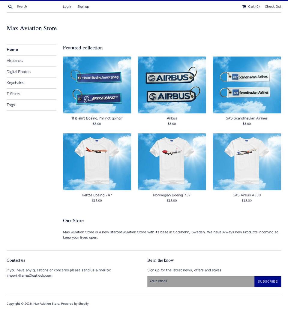 maxaviationstore.com — Shopify storefront screenshot