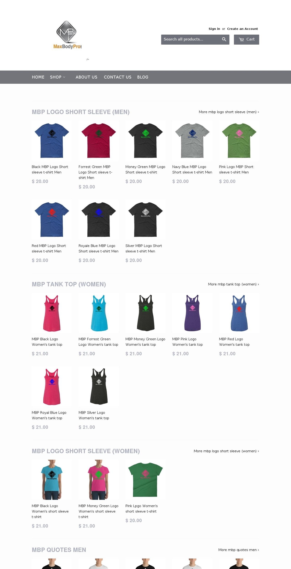 maxbodyproshop.com — Shopify storefront screenshot